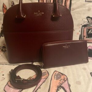 Kate Spade Burgundy Leather Bag and Wallet Set like new